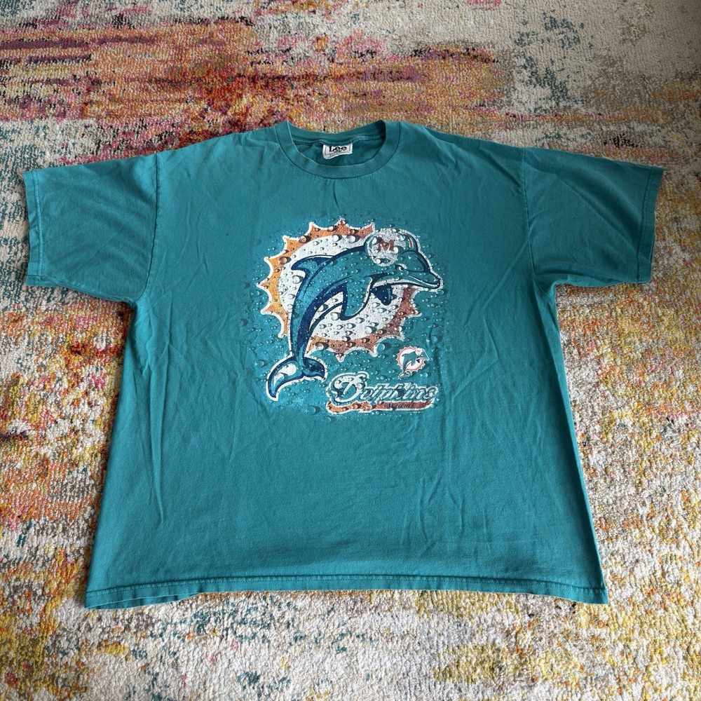 Vintage 90s Lee Sport Miami Dolphins Wet Look Teal T-Shirt 2XL